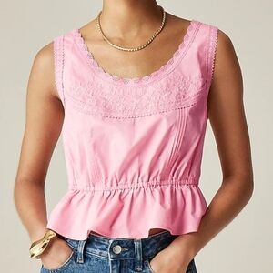 NWT J.Crew Flutter Hem Tank Top in Cotton Poplin Pink XS